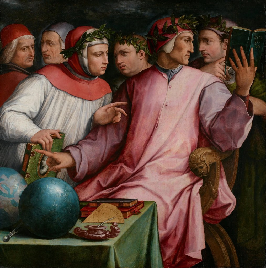 The 1544 CE painting by Giorgio Vasari (1511-1574 CE) known as the 'Portrait of Six Tuscan Poets'. The poets are (left to right): Cino da Pistoia, Giuttone d'Arezzo, Petrarch, Giovanni Boccaccio, Dante Alighieri and Guido Cavalcanti.